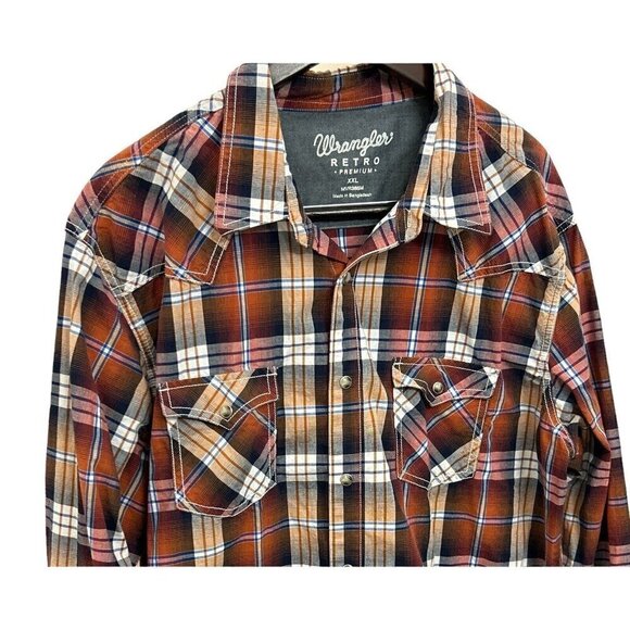 Wrangler Western Retro Shirt Mens Plaid Pearl Snap Button Long Sleeve Shirt 2XL - Picture 3 of 6